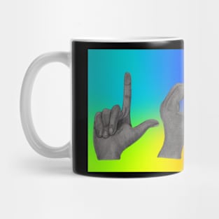 Love and Pride spelt in hands Mug